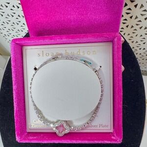 CZ Pink Clover Tennis Bracelet Rhinestone Bling Mothers Day Gift Lucky Charm